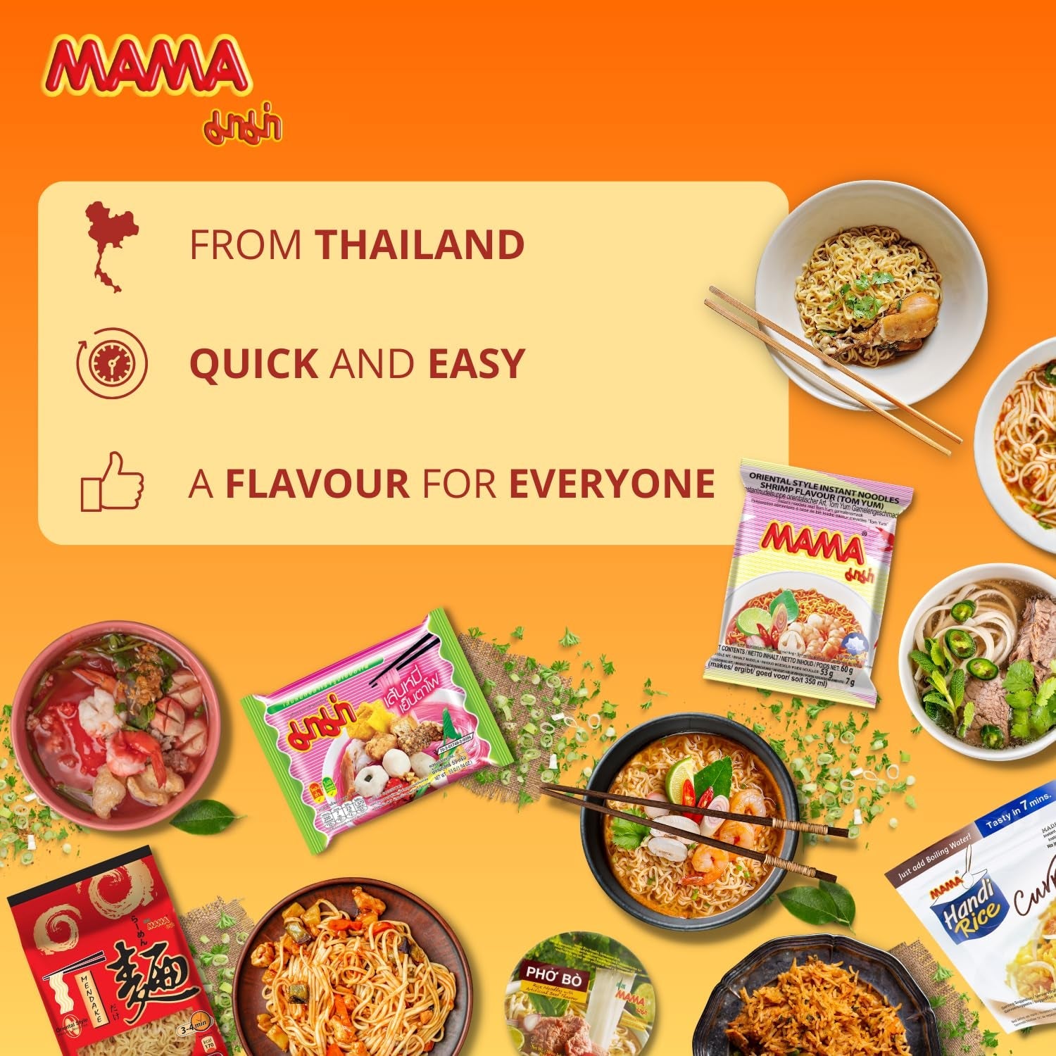 MAMA Sopa Instantánea de Fideos de Vidrio Transparente - Comida deliciosa y rápida con sabores orientales - Auténtica cocina tailandesa - 30 x 40g