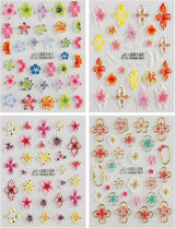 JMEOWIO 3D Nagelsticker Flor Colorida Nail Art Sticker Selbstklebend Nagelaufkleber 5D Stereoskopisch Primavera Verano Floral Dekoration Nageldesign Zubehör 4 Blatt