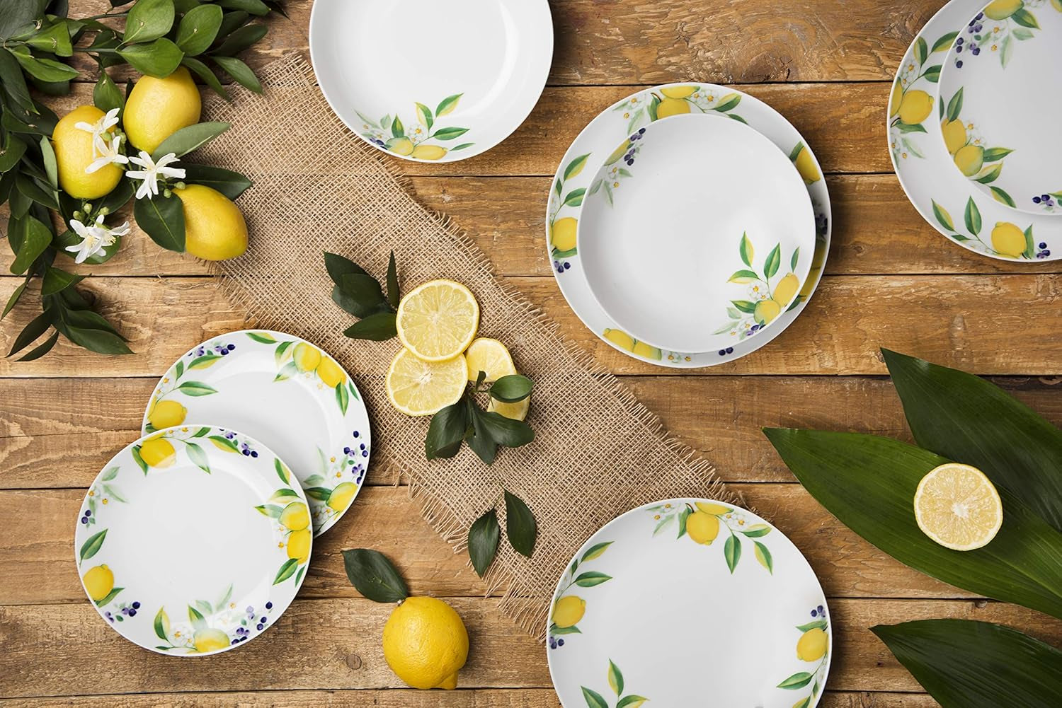 Excelsa Lemon vajilla 18 piezas, porcelana, blanco/limón