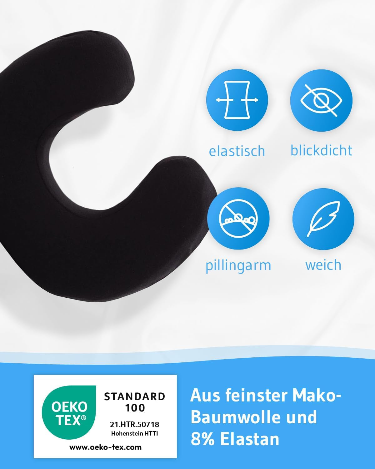 Juego de 2 Fundas de Almohada con Cremallera Almohadas Ortopédicas Cervicales Certificadas Oeko-Tex Negro Paquete Doble Perfecto para Almohadas de Cuello ANDAR Algodón Maco (Jersey Doble) No necesita planchado y apto para secadora Naty Shop