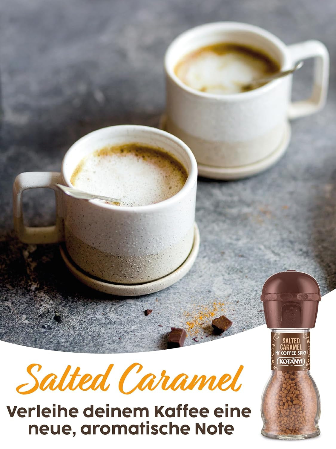 Cobertura de café con caramelo salado Kotanyi | feiner Caramellgeschmack, paquete de 4 (4 x 65 g)
