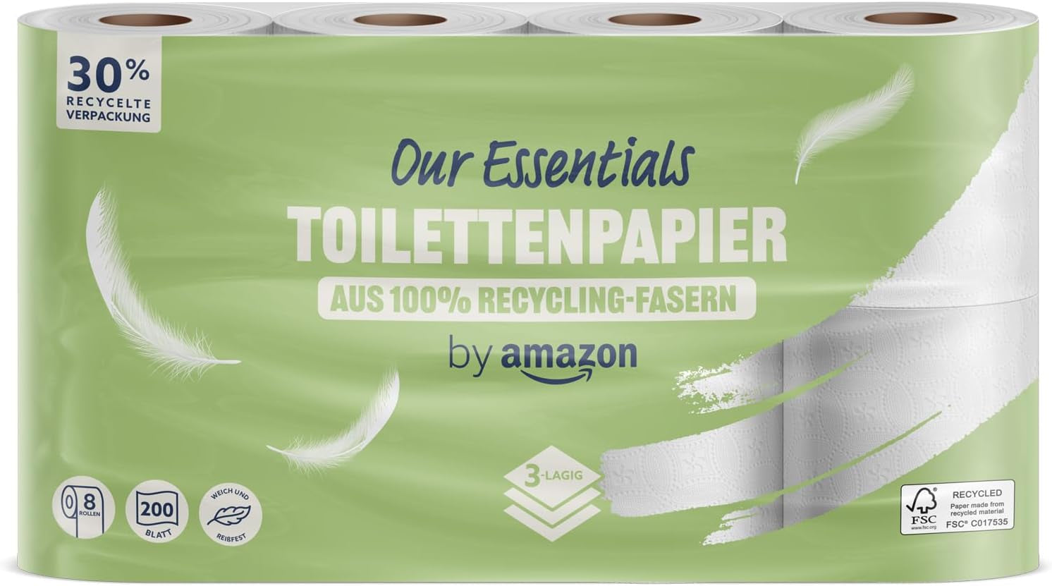 Por Amazon Papel higiénico, 3 capas, 10 rollos (10 rollos, 1 paquete) 200 hojas por rollo, certificado Fsc