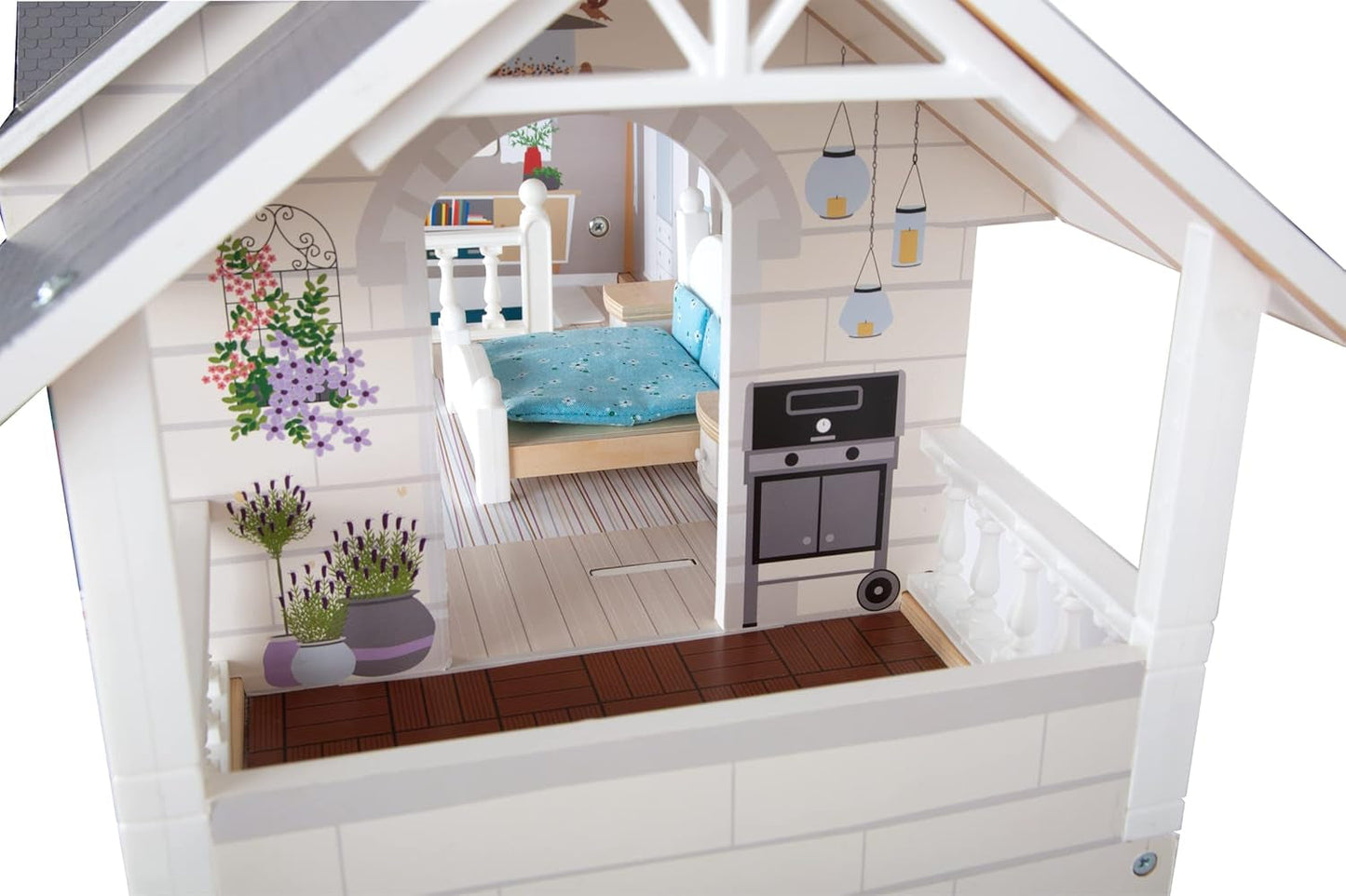Small Foot Casa de Muñecas Casa Adosada de Madera de 3 Pisos con Frente Abierto y 12 Muebles para 3 Años y Más 11802 Casas de Muñecas Blanco Gris Naty Shop