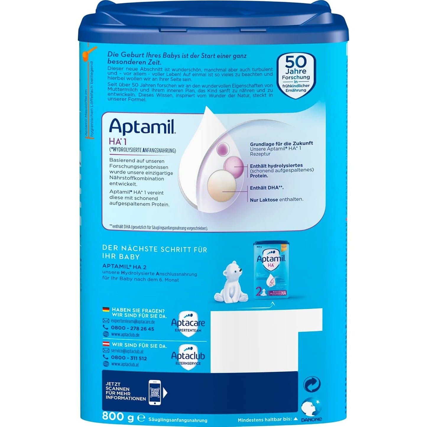 Aptamil HA 1 – Anfangsmilch von Geburt an, Mit DHA, Nur Lactose, Ohne Palmöl, Babynahrung, Milchpulver, 1x 800 g (Paquete con 4)