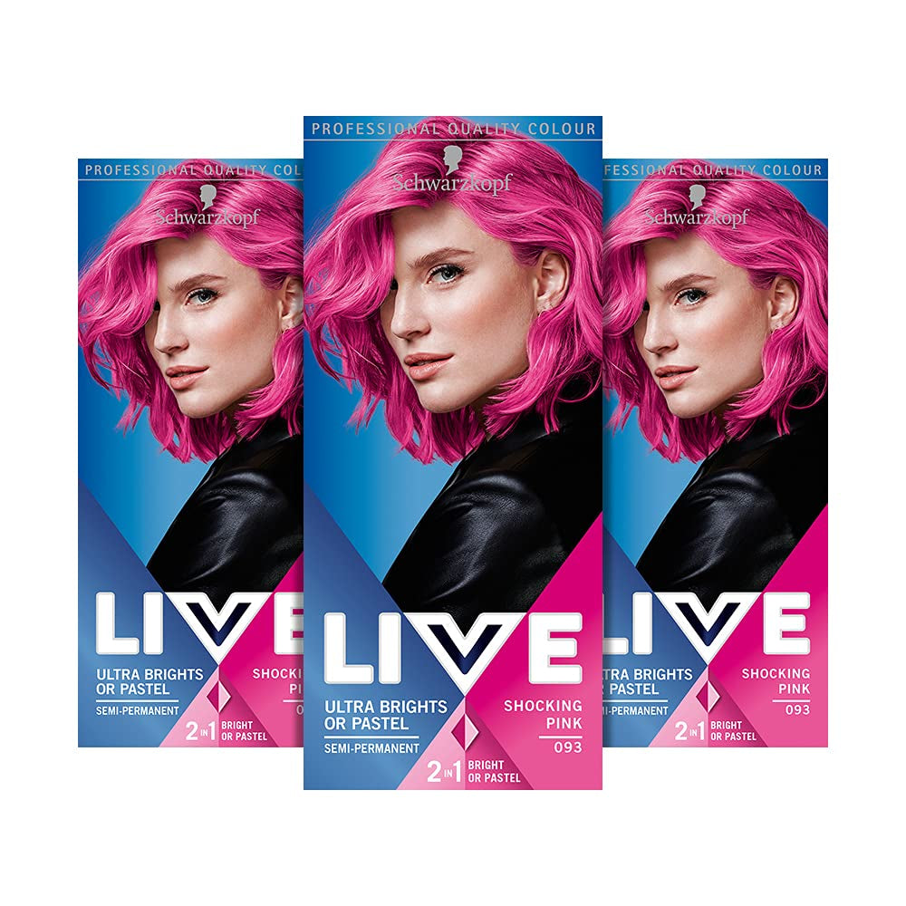 Tinte para el cabello Live ultra brillante o rojo pastel, paquete de 3, color semipermanente que dura hasta 15 lavados - 092 Pillar Box Red Naty Shop Tinte para el cabello rosa pastel, paquete de 3 (paquete de 1)