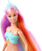 Steffi Love Magic Rainbow Mermaid, Muñeca Sirena con Función de Luz Mágica Arco Iris y Pelo Extra Largo, 39 cm, Edad 3+