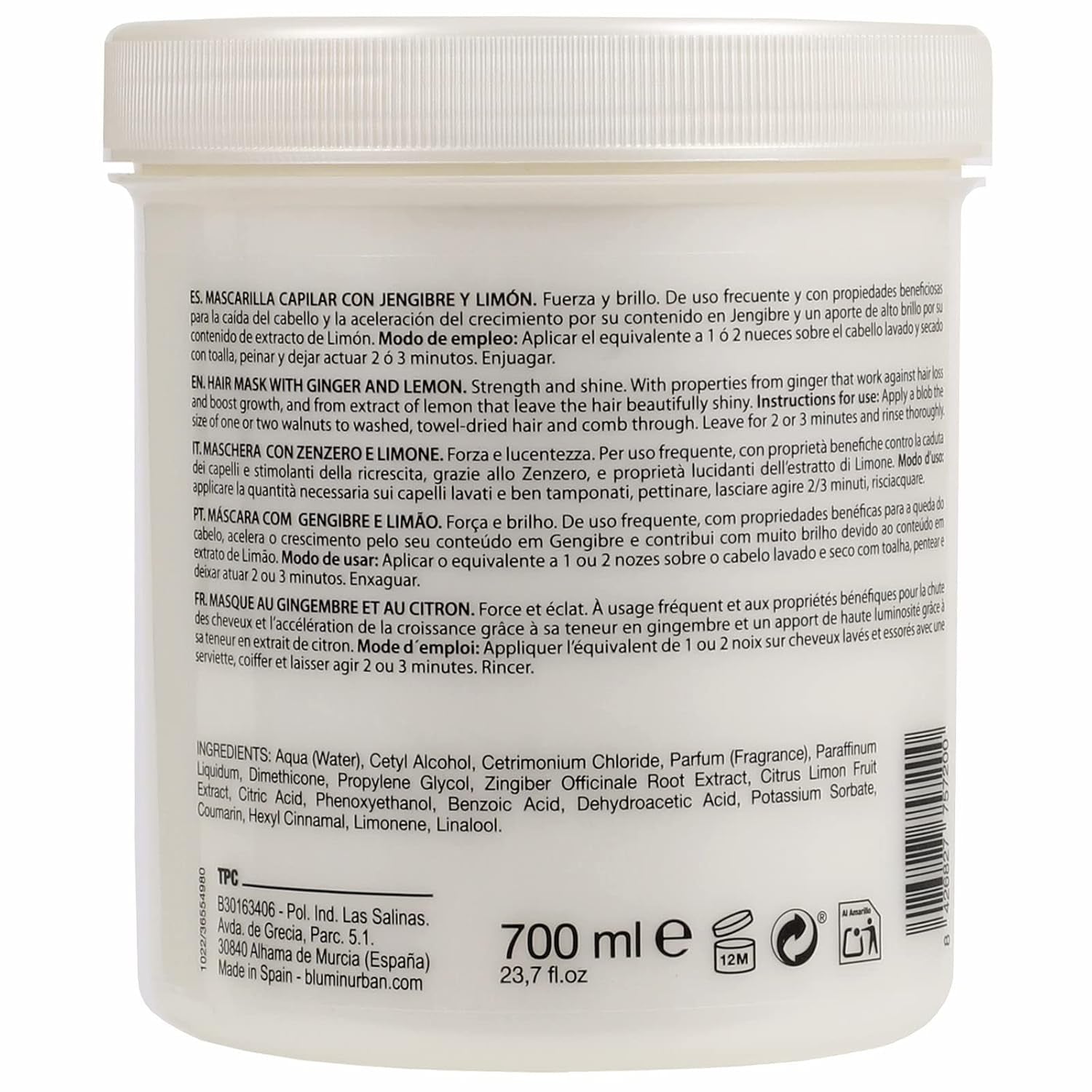 Mascarilla capilar urbana jengibre y limón, 700 ml Naty Shop mascarilla capilar