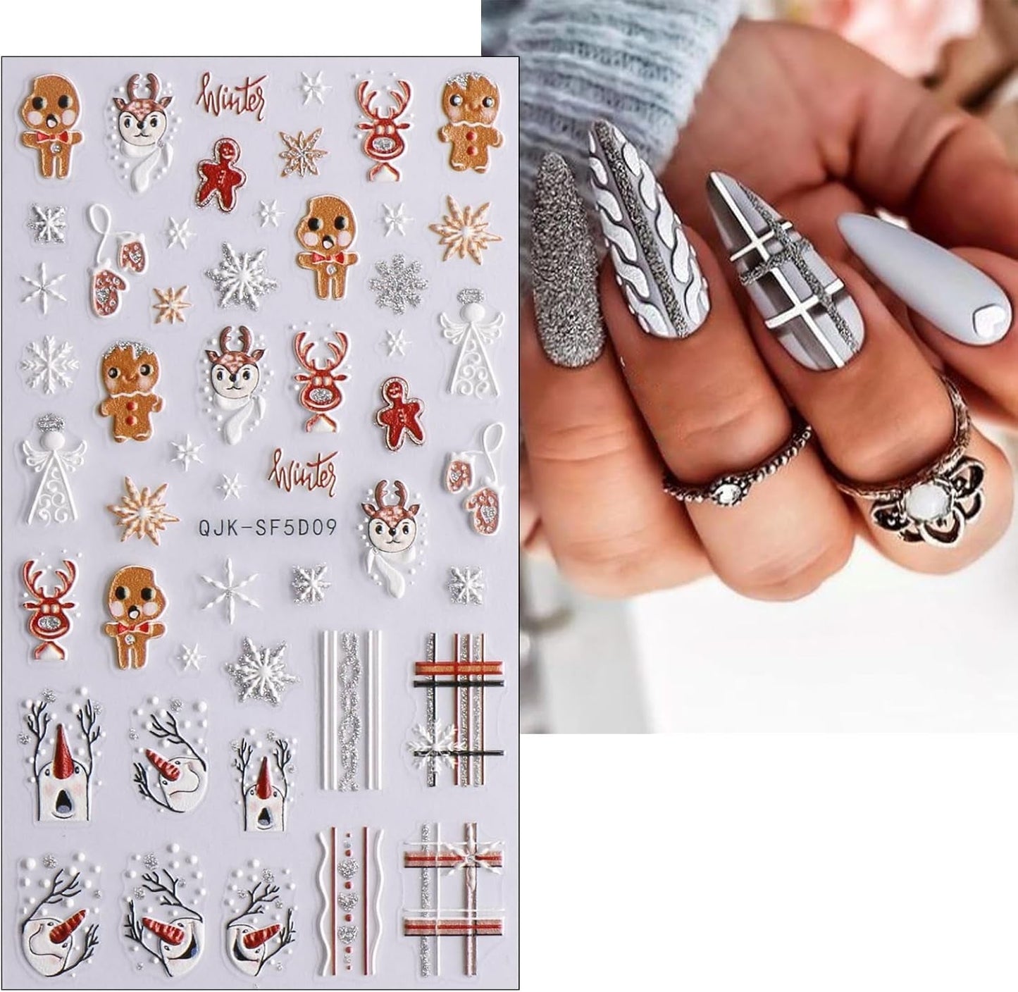 Pegatinas navideñas 3D para uñas, 4 hojas, pegatinas 5D para uñas, pegatinas estereoscópicas para uñas, decoraciones, accesorios de diseño de uñas