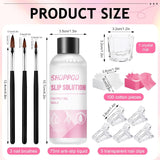 Solución para uñas Polygel, kit para uñas con solución antideslizante Polygel, soluciones líquidas para uñas Polygel de 75 ml, 5 clips para puntas de uñas, 3 cepillos para uñas, 1 vaso de cristal, 100 hojas de limpieza