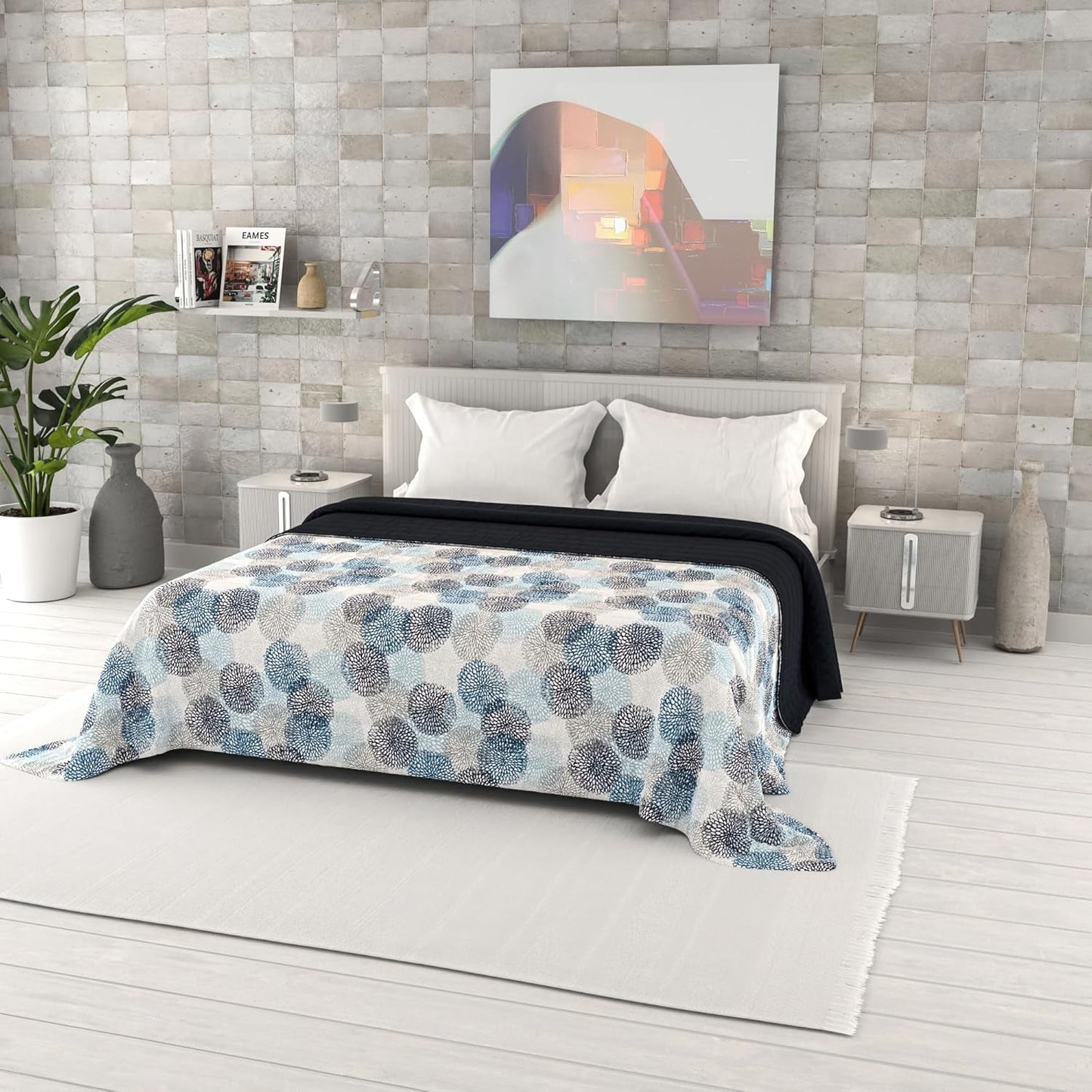 Colcha de verano con estampado fantasía, relleno de poliéster, Pétalos, 260X270Cm Edredones y colchas Naty Shop Soffioni Blu 260X270Cm