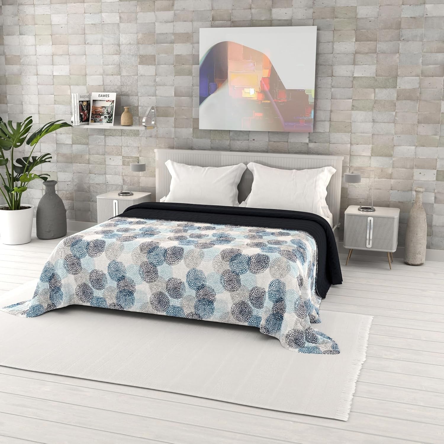 Colcha de verano con estampado fantasía, relleno de poliéster, Pétalos, 260X270Cm Edredones y colchas Naty Shop Soffioni Blu 260X270Cm