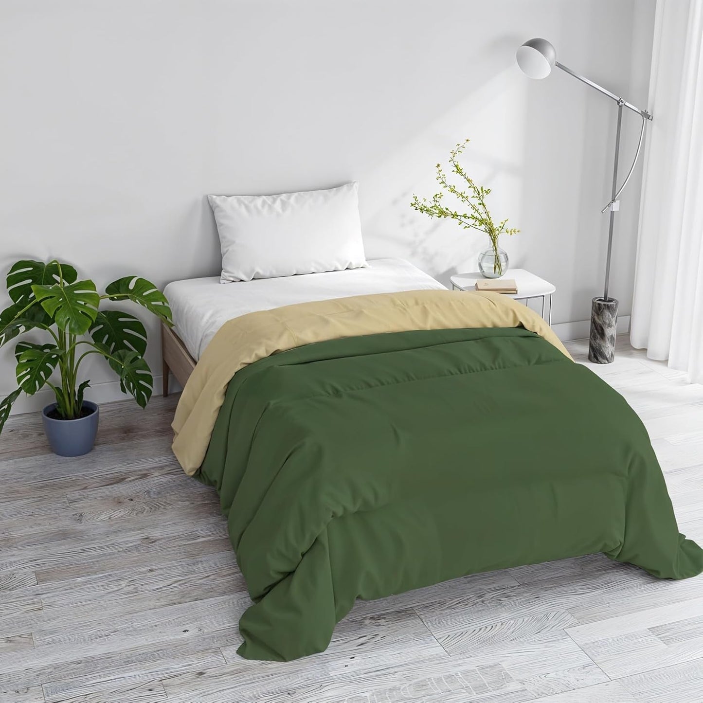 Edredón básico de invierno, liso y forrado, verde oscuro/crema, 200X245Cm Edredones y edredones Naty Shop Verde oscuro/crema 200X245Cm