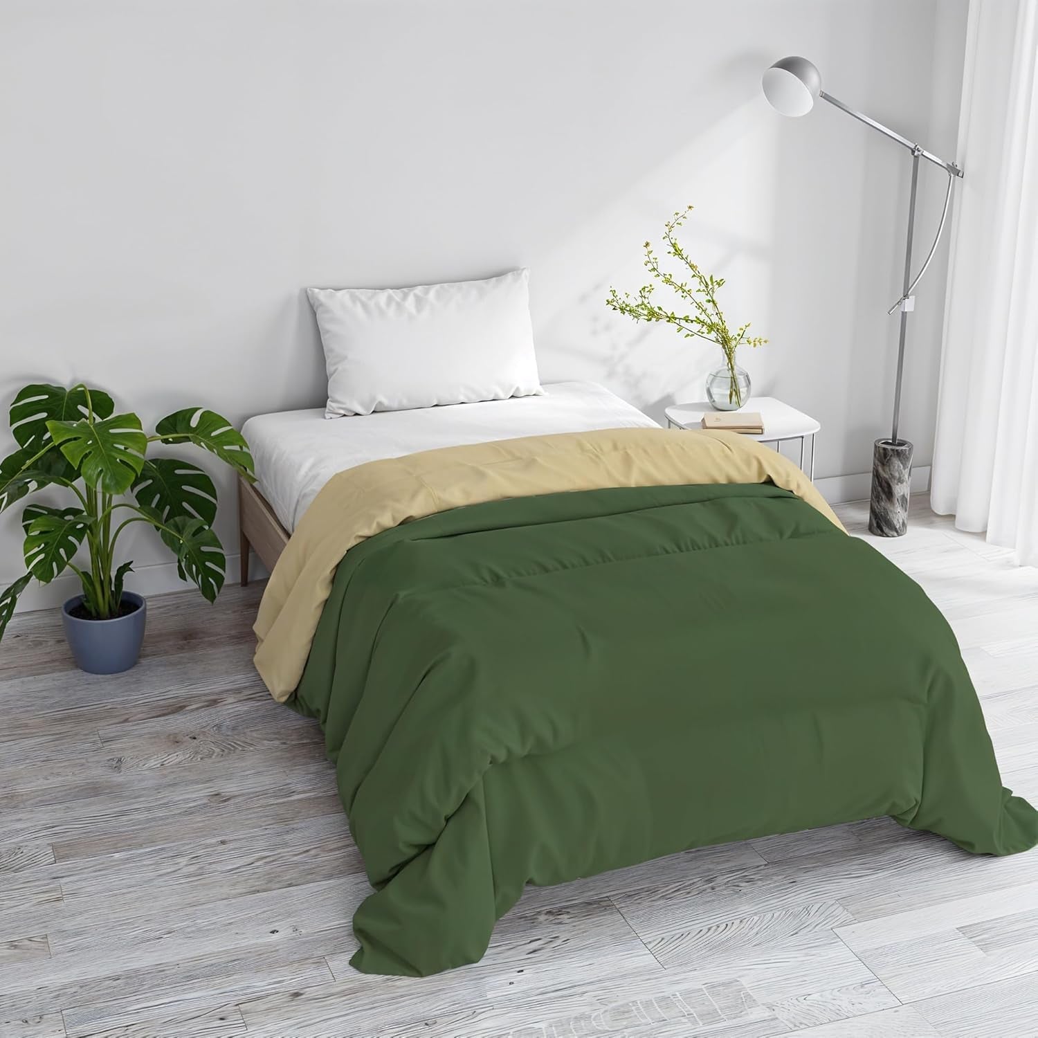 Edredón básico de invierno, liso y forrado, verde oscuro/crema, 200X245Cm Edredones y edredones Naty Shop Verde oscuro/crema 200X245Cm