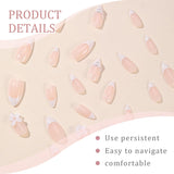 24 Uds. Prensa de almendra blanca sobre uñas francesas con lazos perlas uñas postizas pegamento en puntas de uñas postizas uñas con brillo