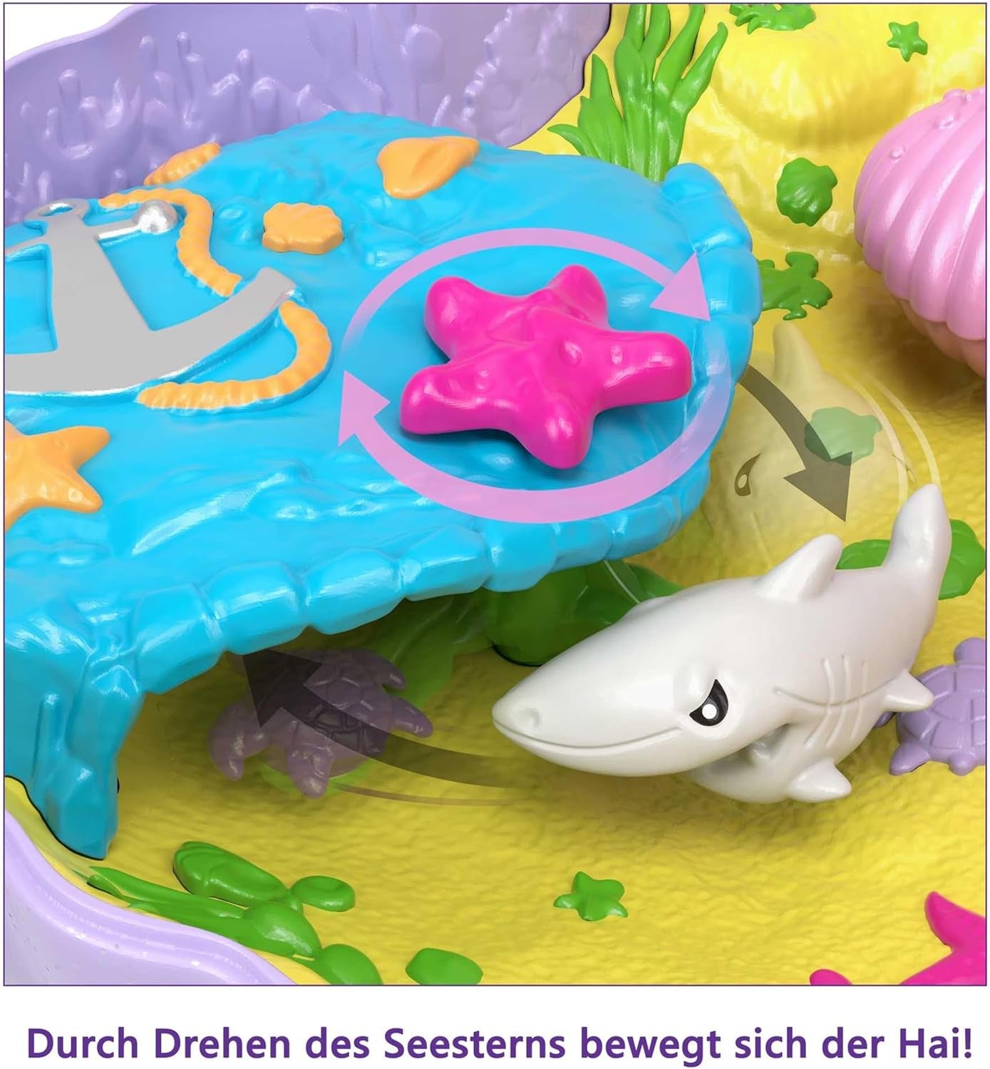 Polly Pocket Caja de almacenamiento Bolsa de conchas marinas con 2 muñecas y 1 submarino Juguete de sirena Polly Pocket a partir de 4 años GNH11