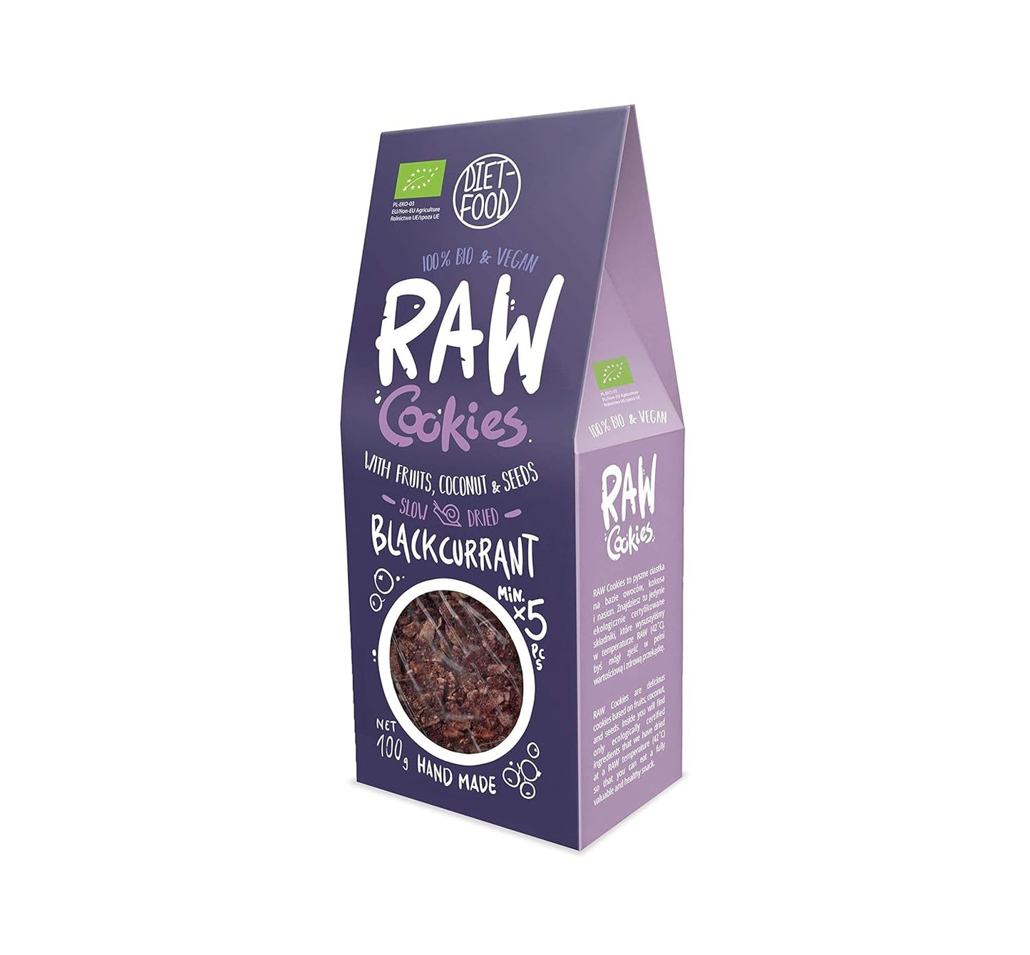 DIET-FOOD RAW Galletas de Grosella Negra Orgánicas Merienda Saludable Deliciosas Galletas de Oficina Sin Conservantes 100 g (1 paquete)