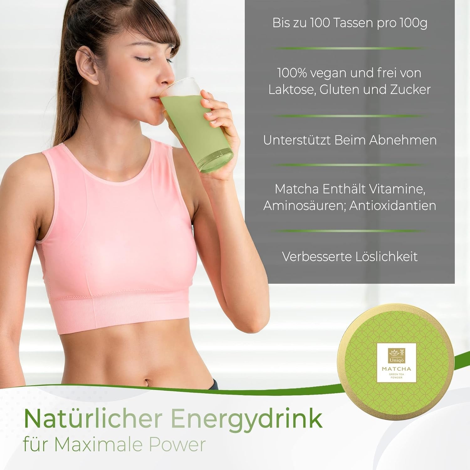 Uniqo Té Matcha en polvo 200 g en envase ecológico recargable