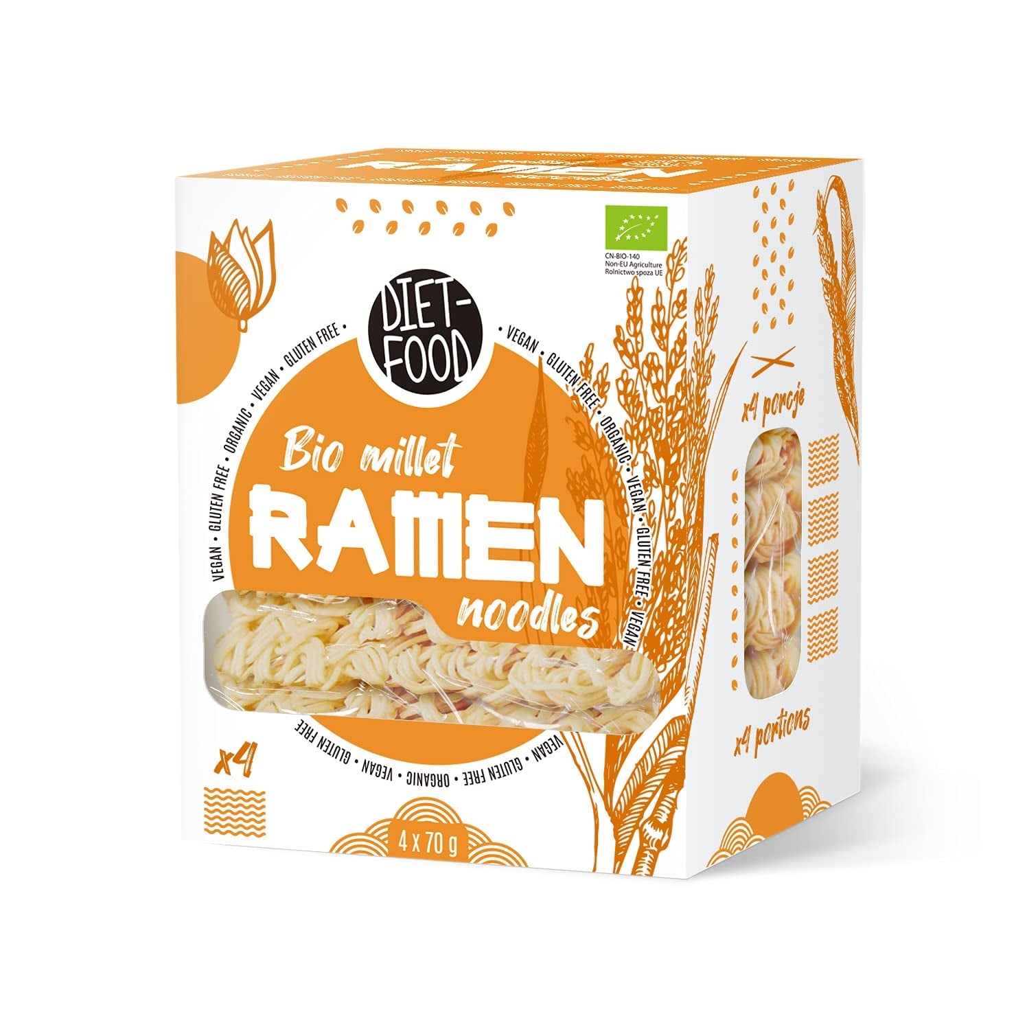 DIET-FOOD Fideos ramen de trigo sarraceno orgánico, comida vegetariana y vegana, sin grasa, sin soja, sin gluten, fideos dietéticos solubles en agua, bajos en calorías, 280 g