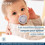 BIOLANE - Tetina redonda - Chupete extrafino - 6+ meses - Bicolor verde - Tetina de caucho natural - Para el desarrollo bucal - Suave y confortable