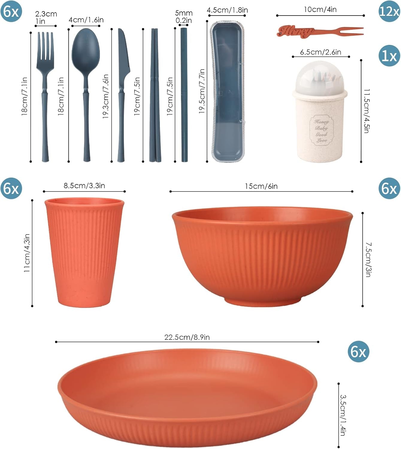 Juego de cubiertos indestructibles para 6 personas Juego de cubiertos para camping 66 piezas Juegos de cubiertos de plástico para picnic Juego de cubiertos de cuencos y platos de plástico para barbacoa de colores ligeros
