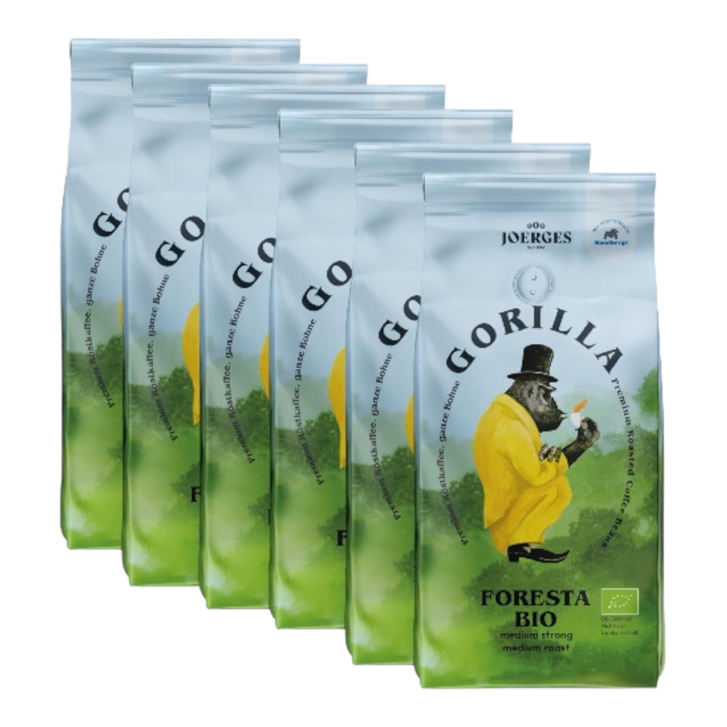 Café Gorilla Foresta 6 x 1000g en granos enteros tostados | Mezcla de Arábica | Portafiltro y cafeteras espresso totalmente automáticas | café expreso