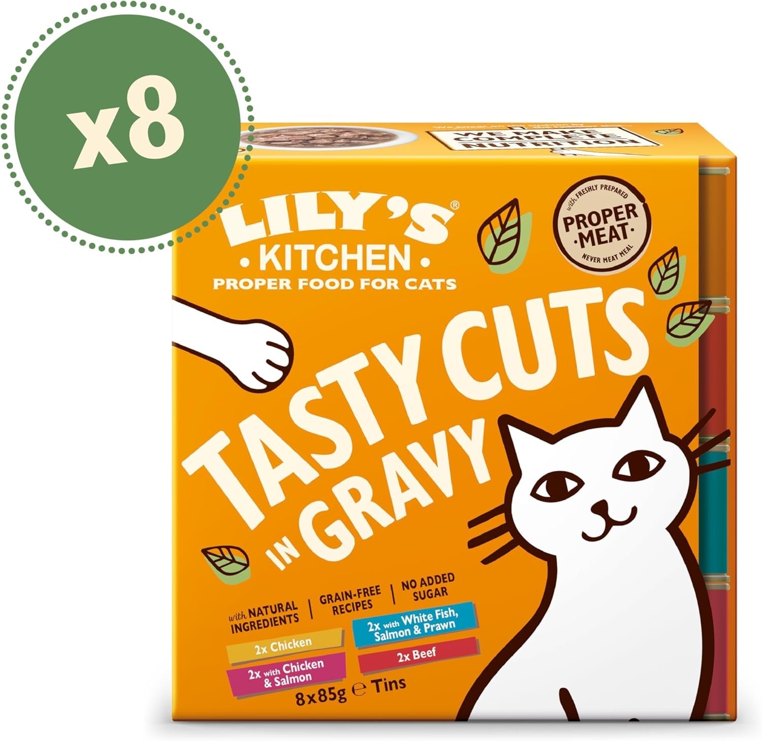 Lily's Kitchen Alimento húmedo para gatos adultos, elaborado con ingredientes naturales, deliciosos trozos en salsa, paquete múltiple, 8 cajas de 85 g
