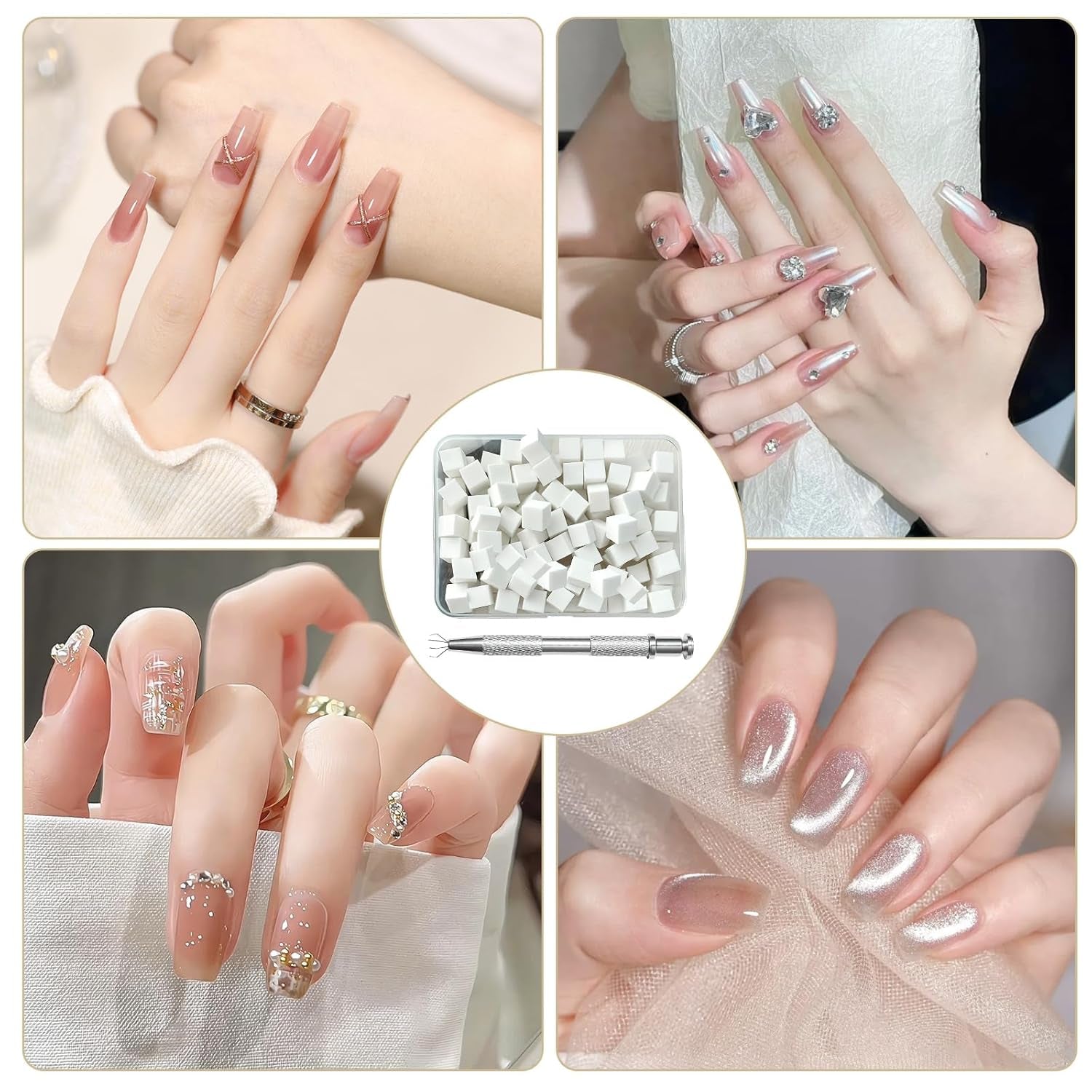 KASURE 300 piezas Nail Art Schwamm, Metall Mit Greifer Nagel Pinsel, Nageldesign Zubehör Für Nail Art, Schwammpinsel Für Farbverlaufs-Nageldesign