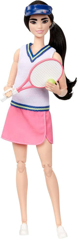 Muñeca Barbie Made to Move - Jugadora de tenis con raqueta y pelota - Muñeca articulada de 22 para juegos realistas, fanáticos del tenis y niños de 3 años en adelante, HKT73