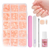 Juego de 240 puntas de uñas postizas, prensa francesa en uñas postizas, prensa en uñas francesas, 12 tamaños, uñas postizas con pegamento para mujeres y hombres (blanco desnudo, almendra mediana)