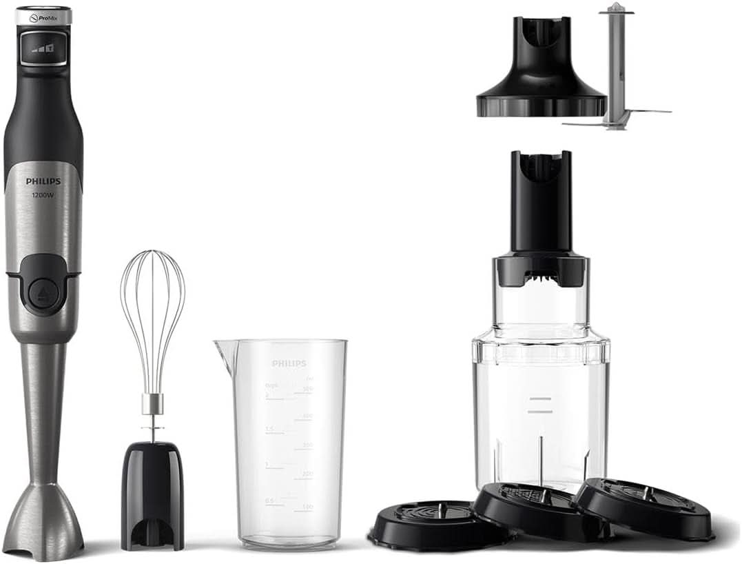 Batidora Stabphils serie 5000 - Batería de 1200 W. Tecnología Promix. Dirigió Geschwindigkeitsanzeiger. Stufenlose Geschwindigkeitseinstellung. Diseño compacto. Leicht Zu Reinigen. Schwarz (HR2681/00) Cocina Naty Shop + Schneebesen, Espiralizador, Xl-Zerkleinerer