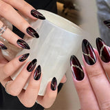 24 piezas de uñas postizas rojas y negras, pegamento en uñas postizas, pegamento en las uñas, puntas de uñas en forma de almendra, cubierta completa, uñas postizas, juego de uñas postizas rojas y negras