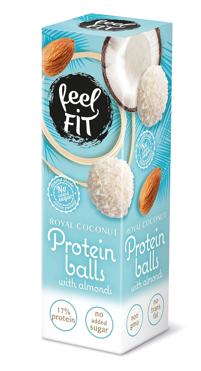 Bombones de coco con almendras sin azúcar, siéntete FIT, sin azúcares añadidos, 17% proteína, 63 g