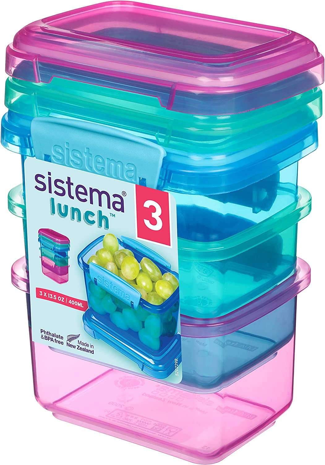 Sistema de caja sándwich para lonchera | 450 ml | lonchera apilable y hermética con tapa | para niños y adultos | sin BPA | colores mezclados | 3 Piezas Cajas Para Conservar Alimentos Naty Shop 3 X 400 Ml