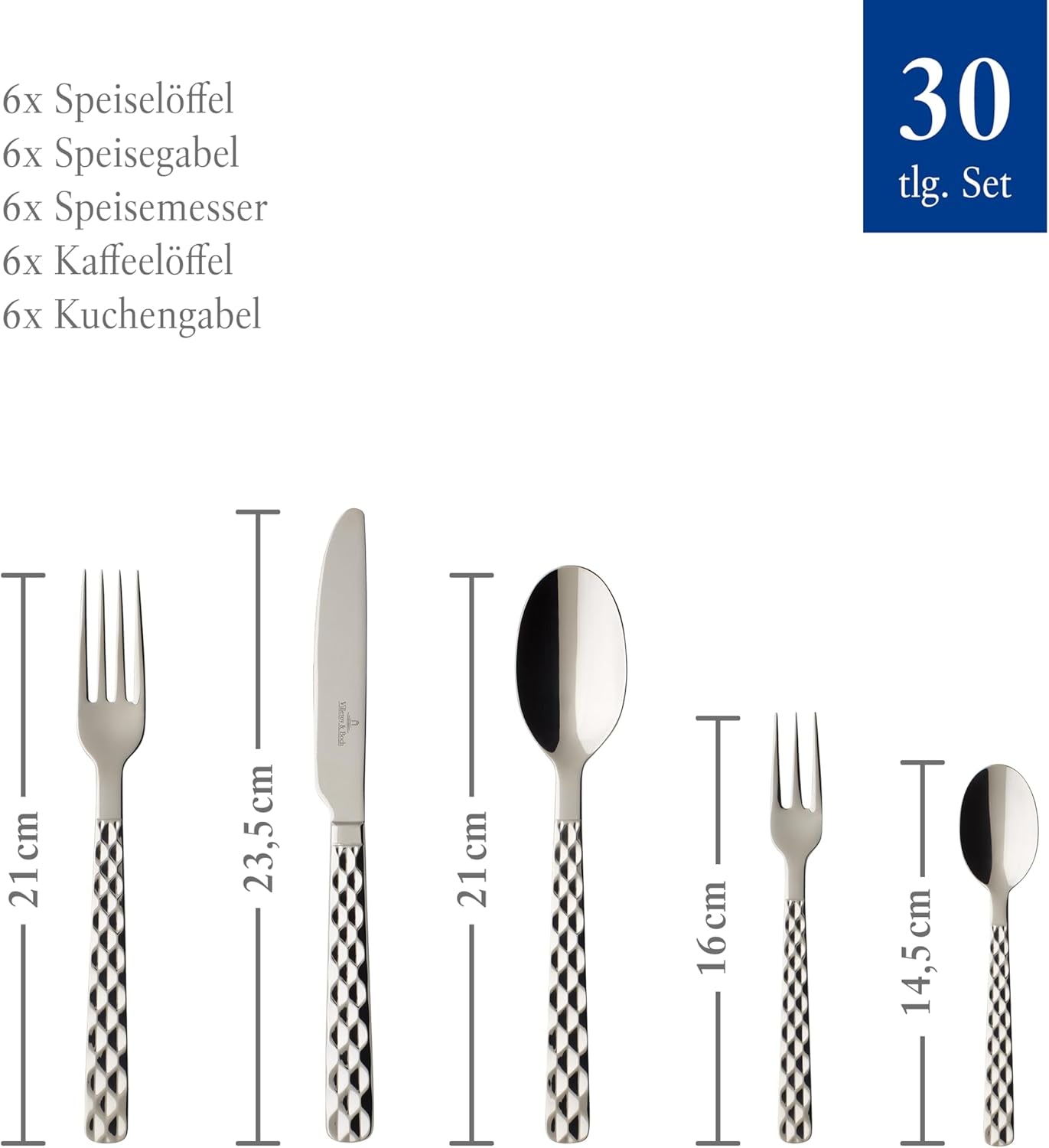 Villeroy & Boch - Cubertería Boston 30 piezas, 6 personas Cocina Naty Shop