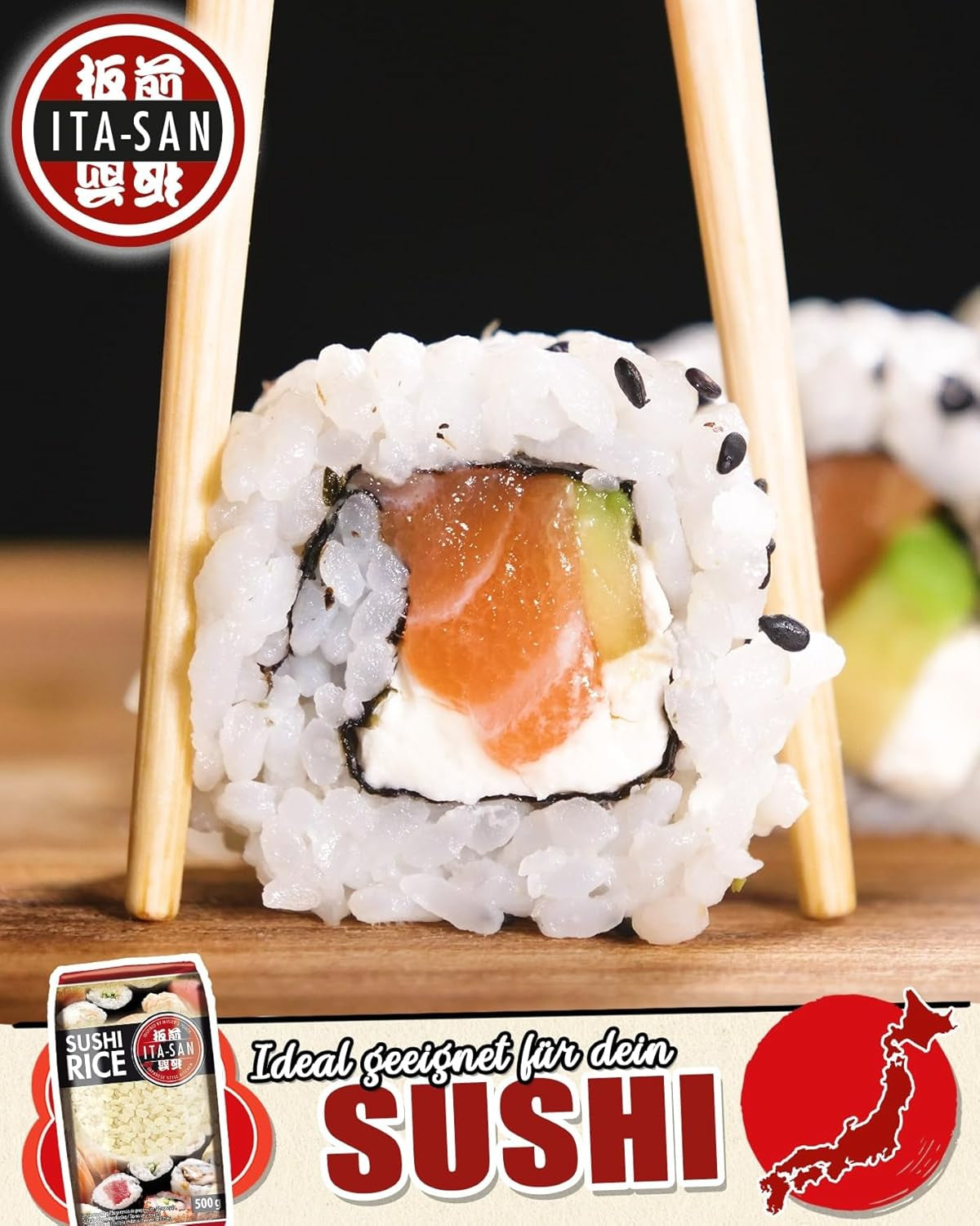 ITA-SAN Arroz para Sushi, Grano Redondo, Primera Calidad, Variedad 100% Puro, Fácil y Rápida Preparación, Vegano, Halal, Sin Gluten (1 x 500g)