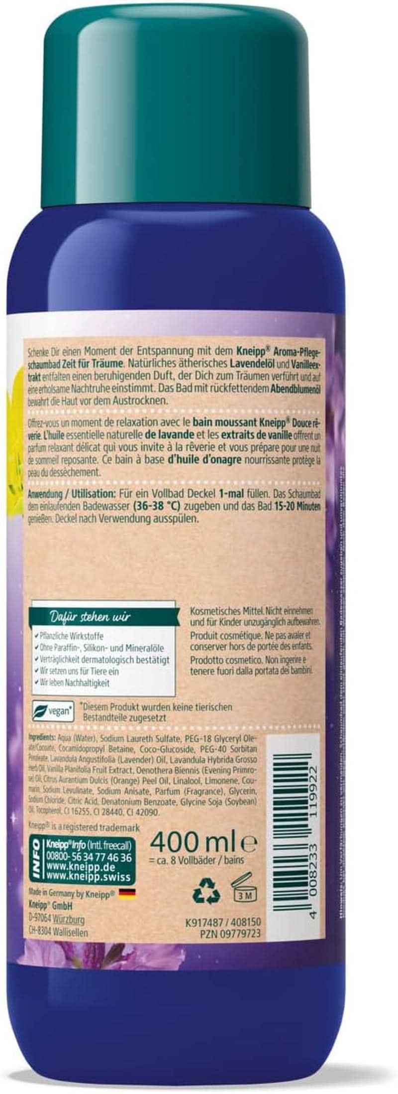 Kneipp Aroma, aditivo para baño, lavanda y vainilla, 400 ml Ducha y baño Naty Shop