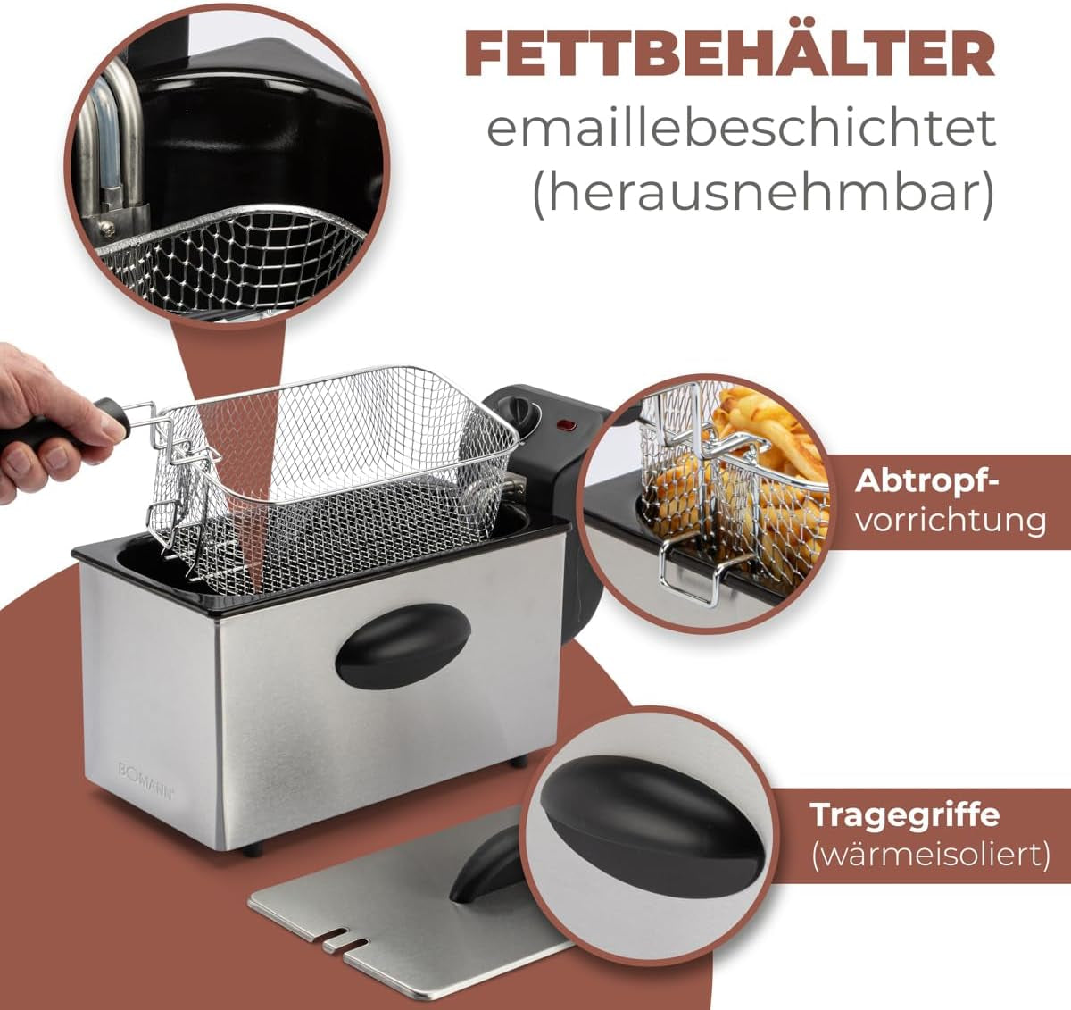Freidora de Aceite Bomann®, Capacidad 3L, Tecnología Cool Zone y Desagüe, 2000 W Electrodomésticos Naty Shop
