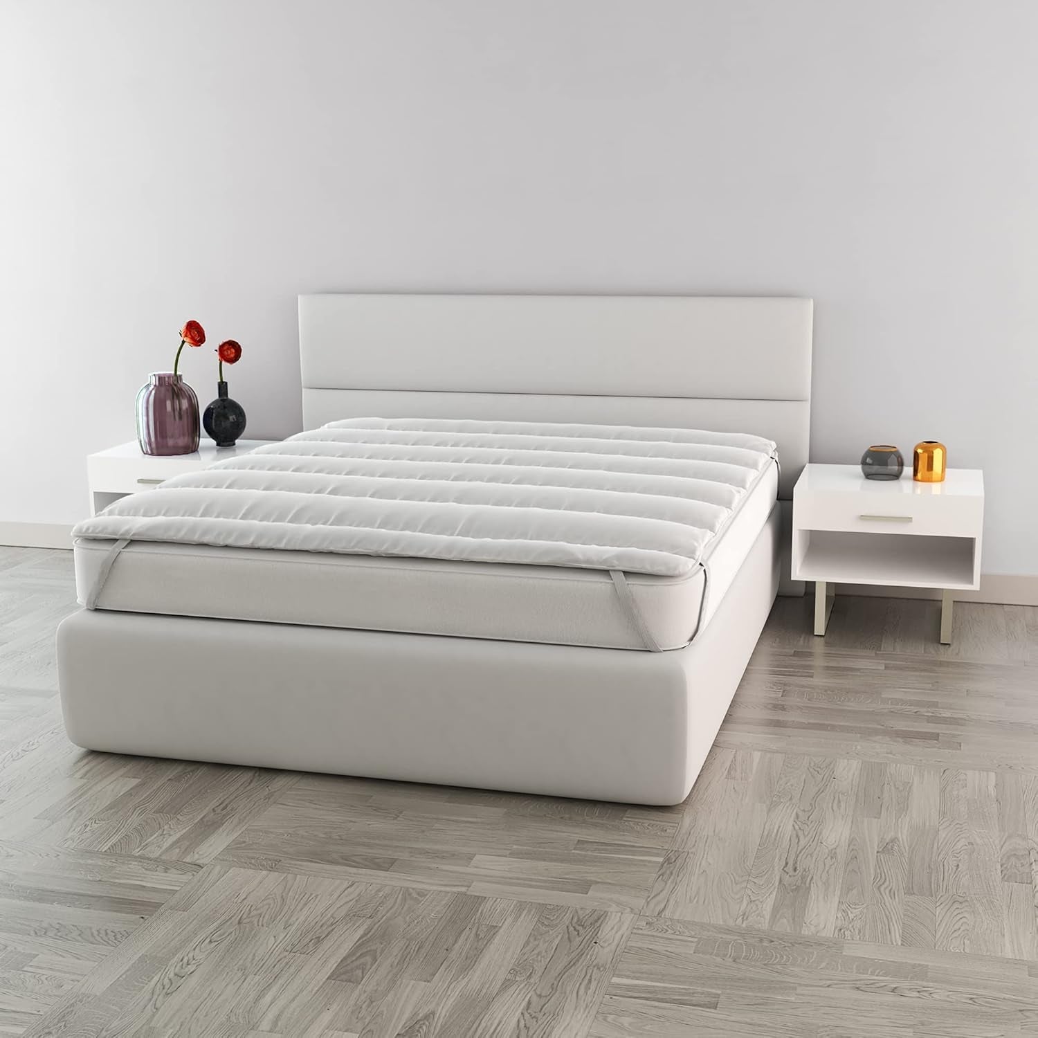 Italian Bedding Elegante Topper Acolchado, Blanco, Edredones y Edredones de Matrimonio Naty Shop 160X195