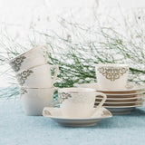 KARACA Nazende Juego de tazas de café expreso de porcelana - Tazas de café turco con platillos de 80 ml, servicio de café moderno de 12 piezas con 6 tazas de café y 6 platillos, tazas de moca - Blanco