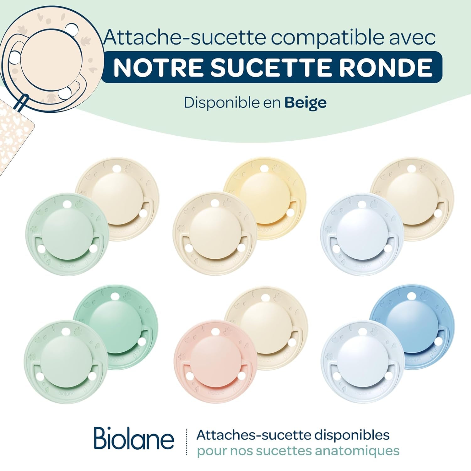 BIOLANE - Tetina redonda - Chupete extrafino - 6+ meses - Bicolor verde - Tetina de caucho natural - Para el desarrollo bucal - Suave y confortable