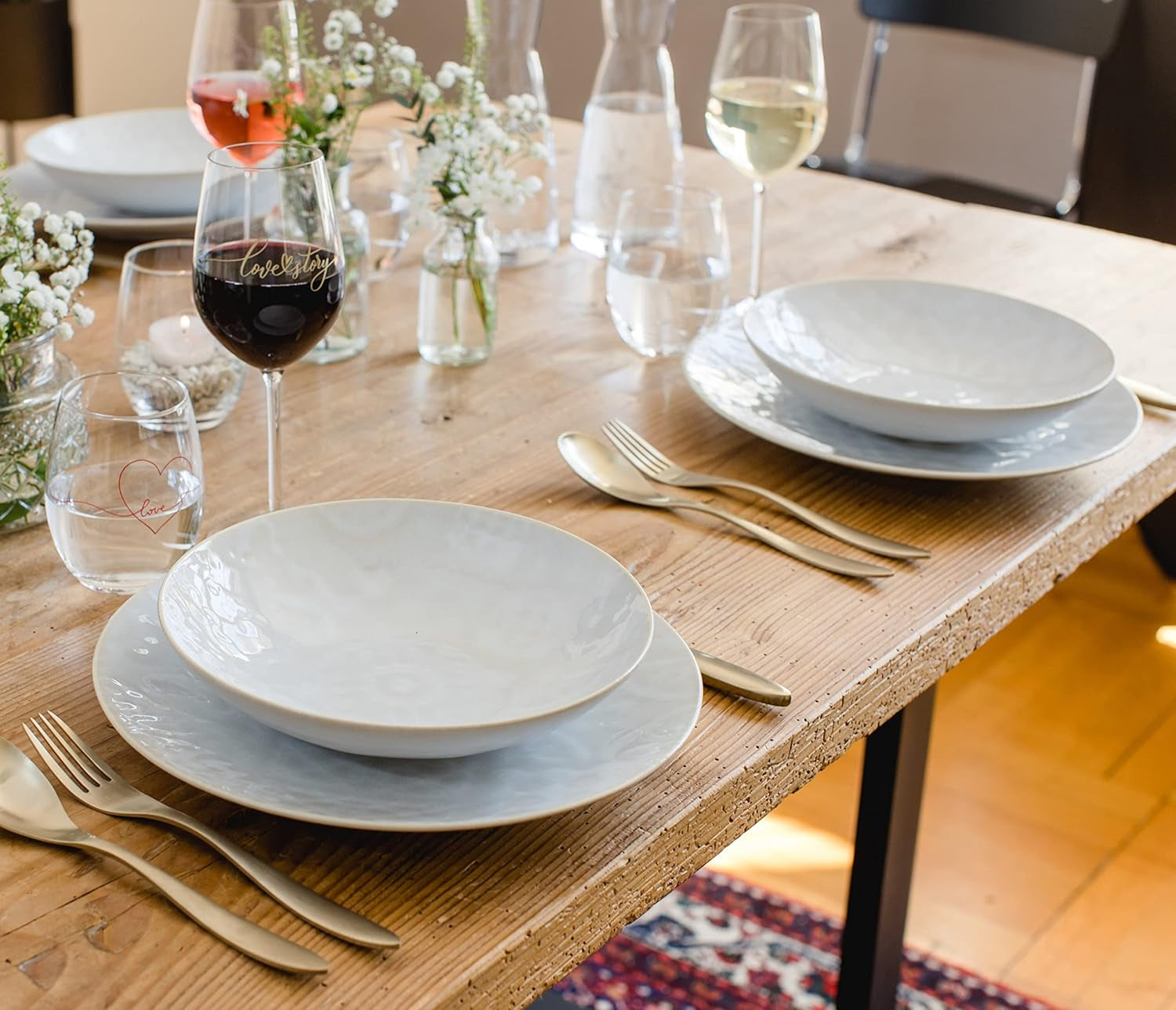 MÄSER 935079 Vajilla Vintage Moderna para 2, Diseño Morisco, Servicio de Mesa de 8 Piezas, Platos y Cuencos de Cerámica de Alta Calidad, Gres, Blanco