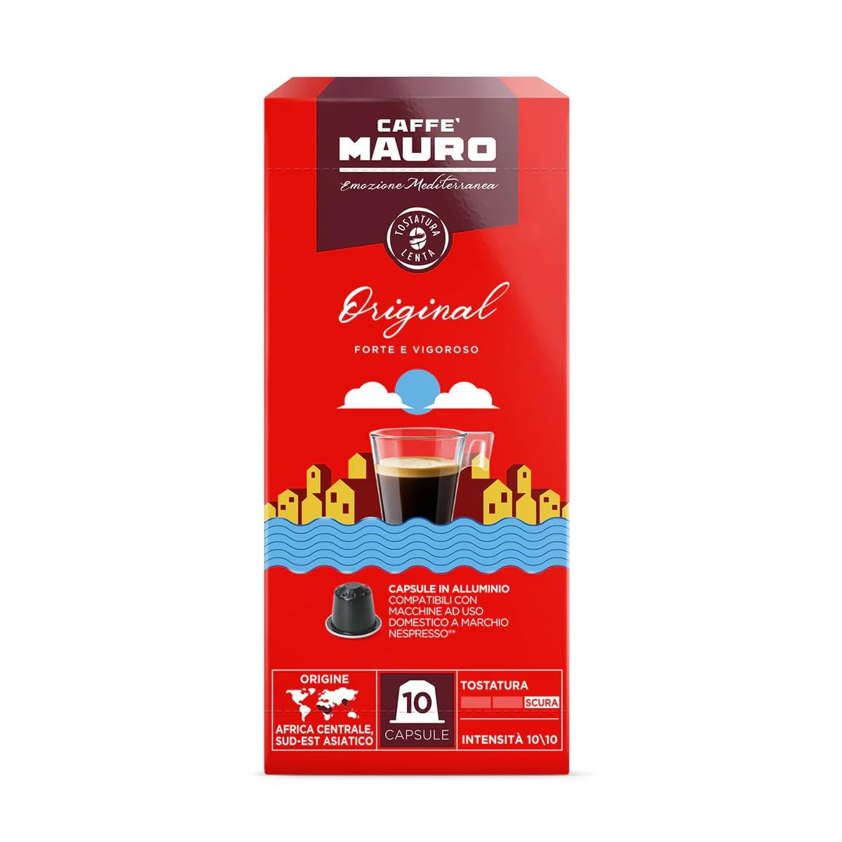 Caffè Mauro Torrefazione Kaffeekapseln Espresso Original, Intensität 10/10-50 Kapsel aus Aluminium - Compatible con Nespresso* Haushalts-Espressomaschinen - Hergestellt in Italien