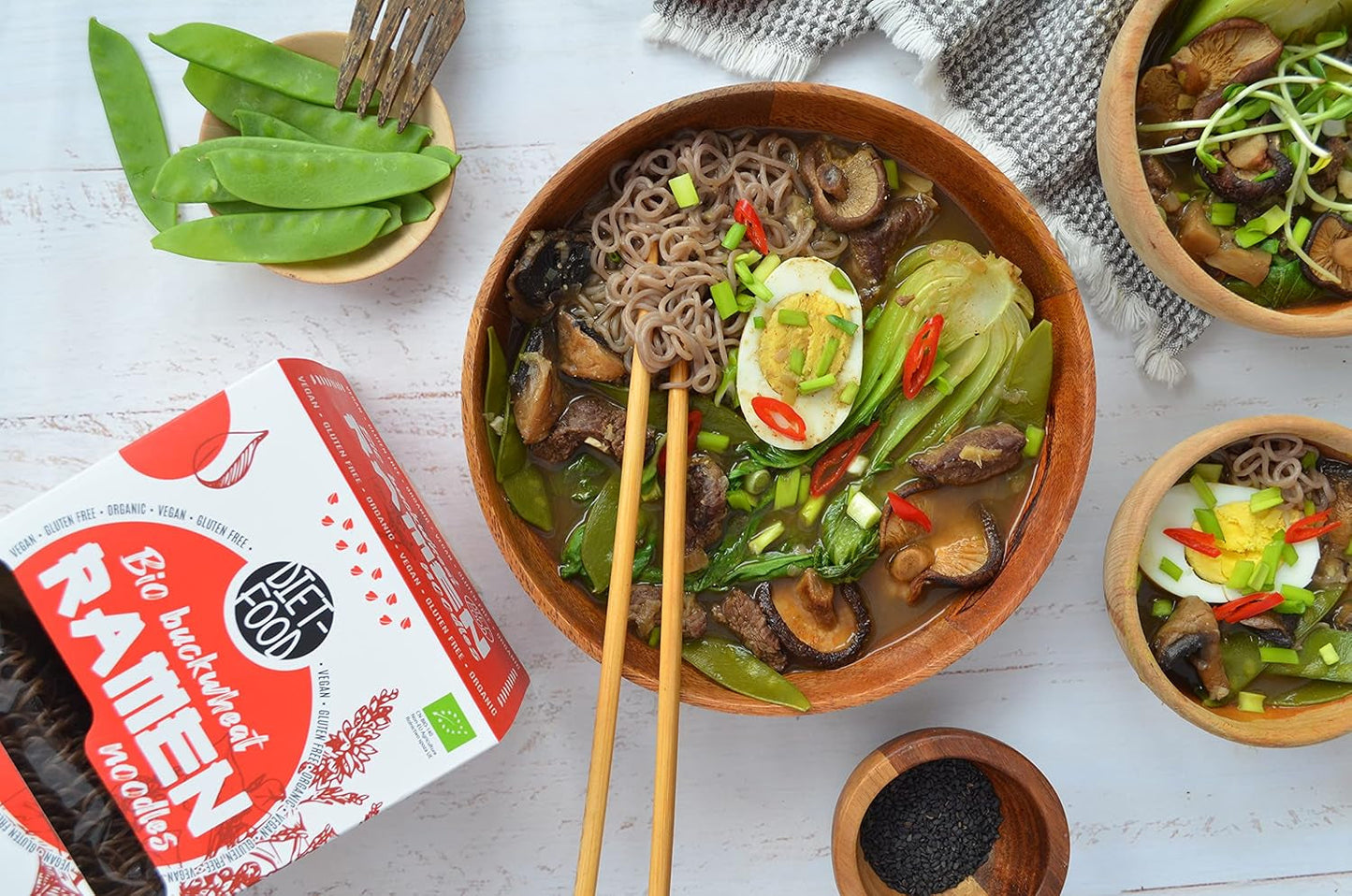 DIET-FOOD Fideos ramen de trigo sarraceno orgánico, comida vegetariana y vegana, sin grasa, sin soja, sin gluten, fideos dietéticos solubles en agua, bajos en calorías, 280 g