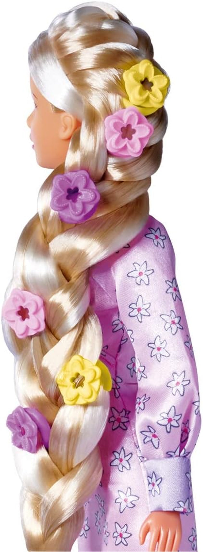 Simba 105733640 - Steffi Love Flower Hair, muñeca con pelo extra largo, incluye 6 clips, accesorio para trenza y peine, 29 cm, a partir de 3 años