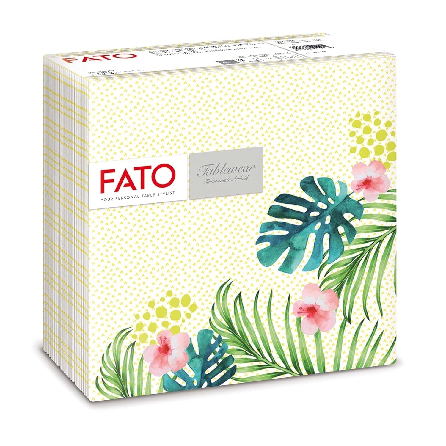 Fato - Servilletas de papel seco, airlaid, efecto textil, paquete de 50 servilletas, 40X40 plegadas en formato 4, Tropicana Decor