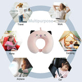 Almohada para el cuello Almohada para el cuello para niños para avión, automóvil, tren, viaje, almohada de viaje de espuma viscoelástica para adultos, almohada en forma de U con patrón de animales lindo, funda desmontable (Rosa2) Almohadas ortopédicas cervicales Naty Shop