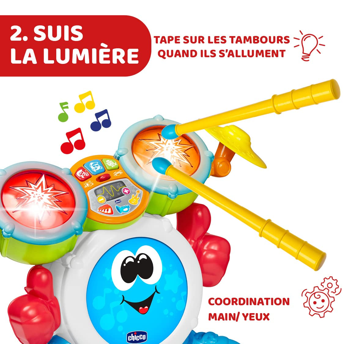Chicco 00009820100000 Mi First Batería con Luces y Sonidos, 3 Modos de Juego Instrumento Musical con Batería para Niños, Multicolor, Grande Jucarii Bebe Naty Shop