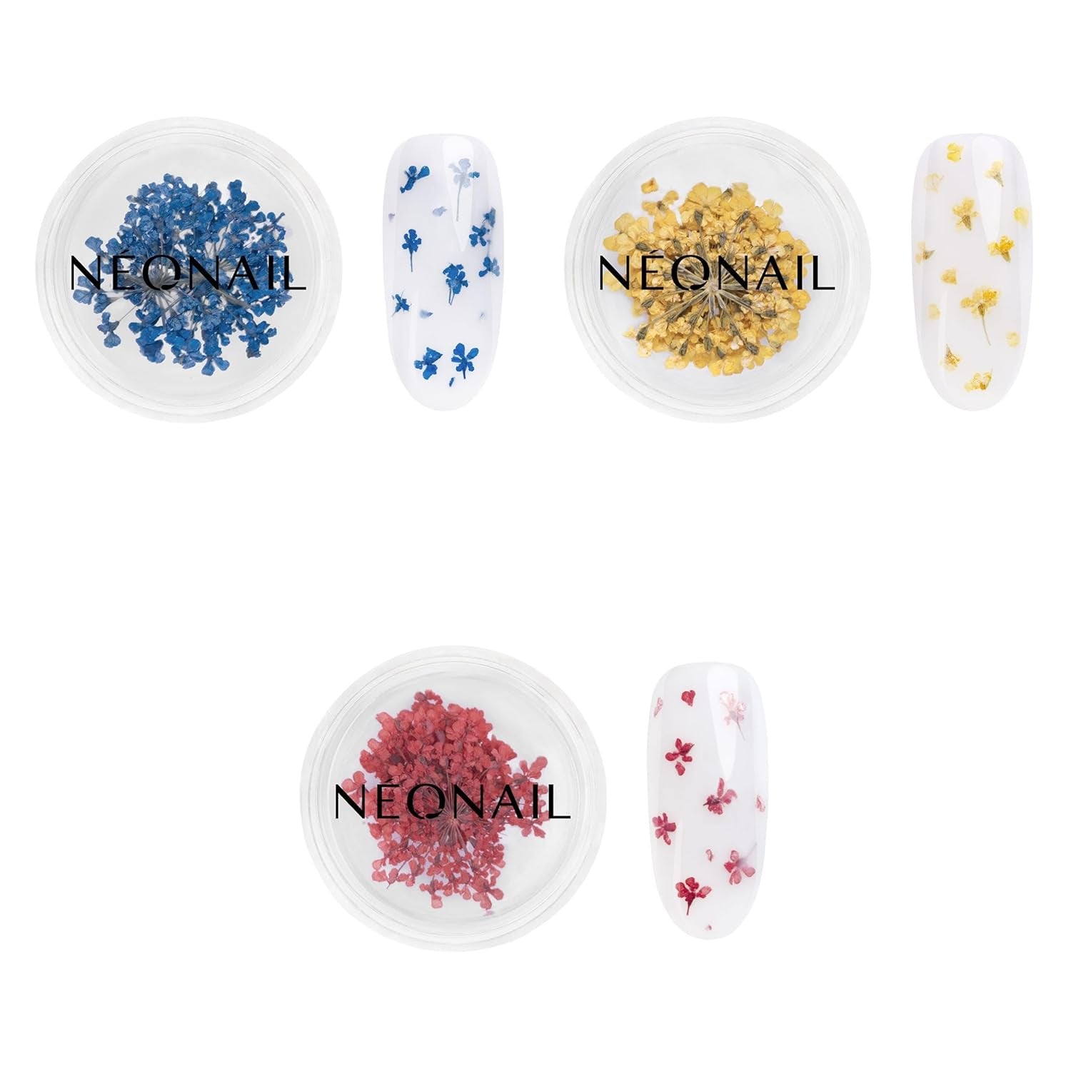 NÉONAIL Nail Art Flowers Set - Trockenblumen - Getrocknete Blumen - Nageldesign Zubehör - Nageldekorationen - Getrocknete Blüten - Decoración de uñas - Gelnägel Zubehör - 3 colores - Rosa, Lila, Naranja