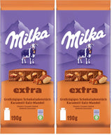 Milka Extra Caramel Salt Almond - Chocolate con leche alpino con trozos de caramelo, almendras y una pizca de sal - 190g