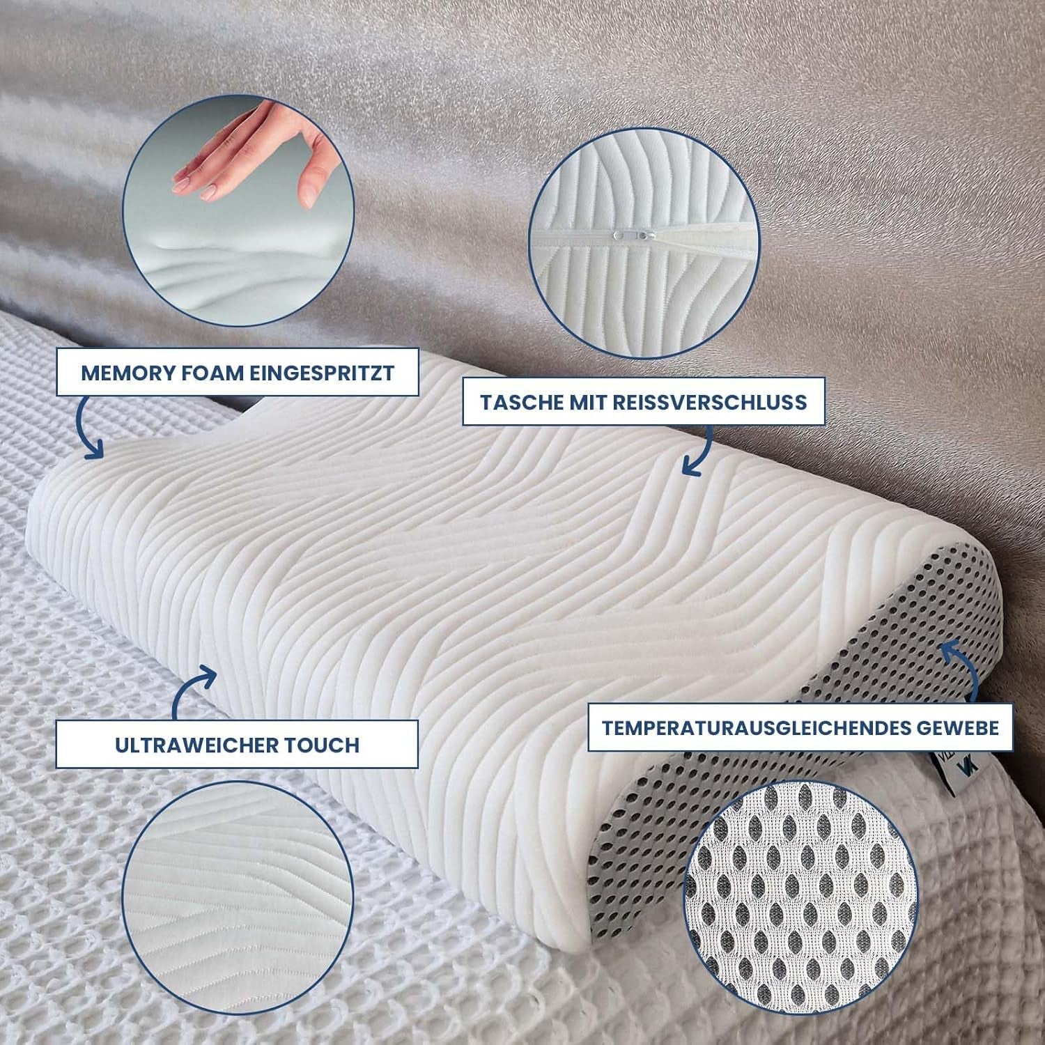 Valentia Medical Almohada de espuma viscoelástica para el cuello Almohada ortopédica para el dolor de cuello Almohada de espuma viscoelástica para el cuello Funda lavable ultra suave Almohadas ortopédicas cervicales Naty Shop